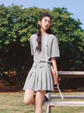 森马（Semir）套装女夏季短款百褶裙斜肩开叉上衣2026小性感两件套