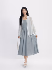 森马（Semir）连衣裙女夏季U领吊带裙肌理翻领衬衫风松弛感两件套