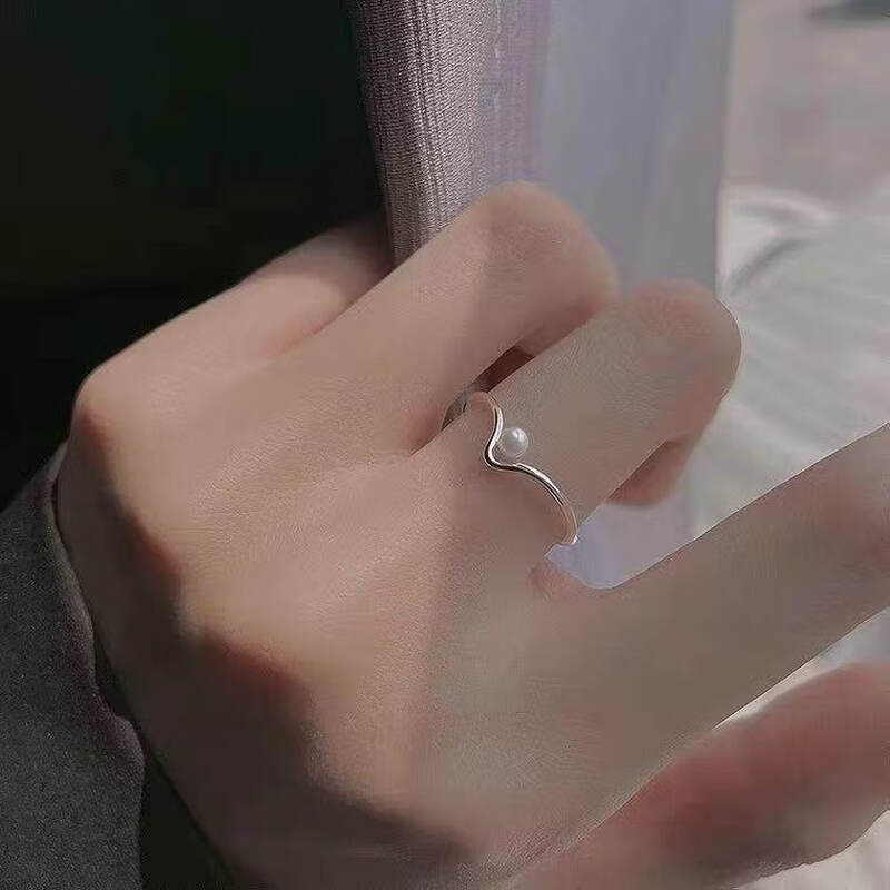 DUTRIEUXS925 Ring aus reinem Silber mit V-förmiger Perle für Damen, leichter Luxus, hochwertiges Nischendesign, Ring für den Zeigefinger, Geschenkidee_voghion.com