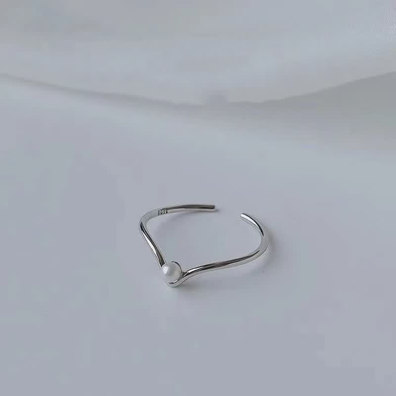 DUTRIEUXS925 Ring aus reinem Silber mit V-förmiger Perle für Damen, leichter Luxus, hochwertiges Nischendesign, Ring für den Zeigefinger, Geschenkidee_voghion.com