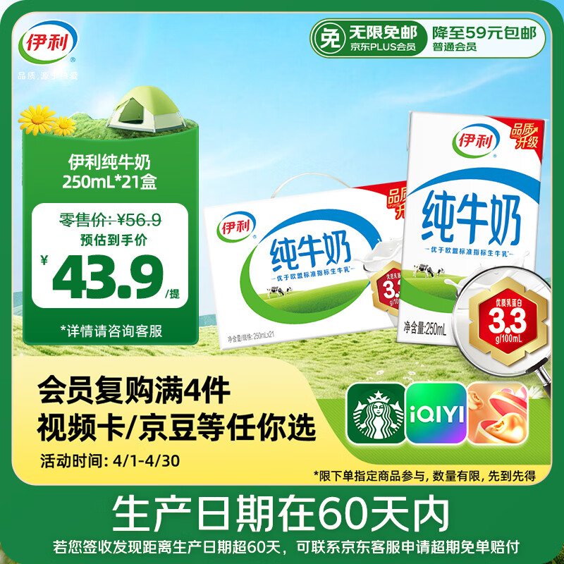 伊利【新鲜日期】纯牛奶250ml*21盒 早餐奶 财神装普通礼盒装混发