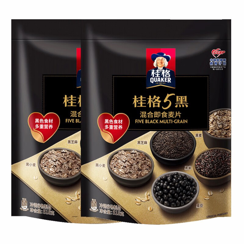 【京东旗舰店】桂格 5黑混合即食麦片 518g*2袋