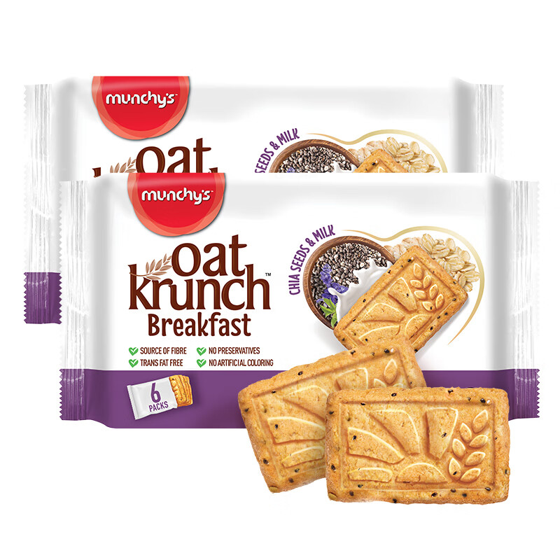 马奇新新 燕麦早餐饼干 奇亚籽牛奶味192g*2