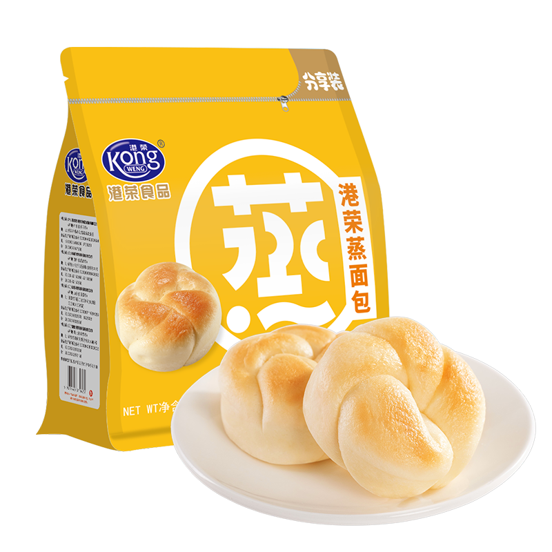 【旗舰店】港荣蒸面包 营养早餐手撕面包奶黄味 336g