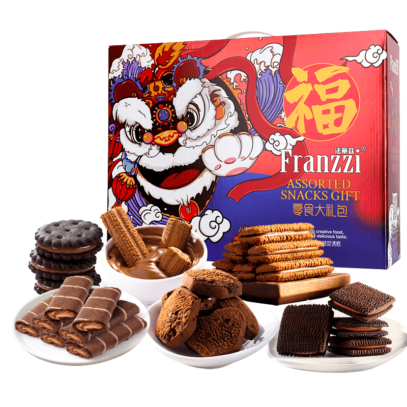 【旗舰店】法丽兹 巧克力零食夹心曲奇饼干礼盒 2.1斤装金福瑞狮礼盒