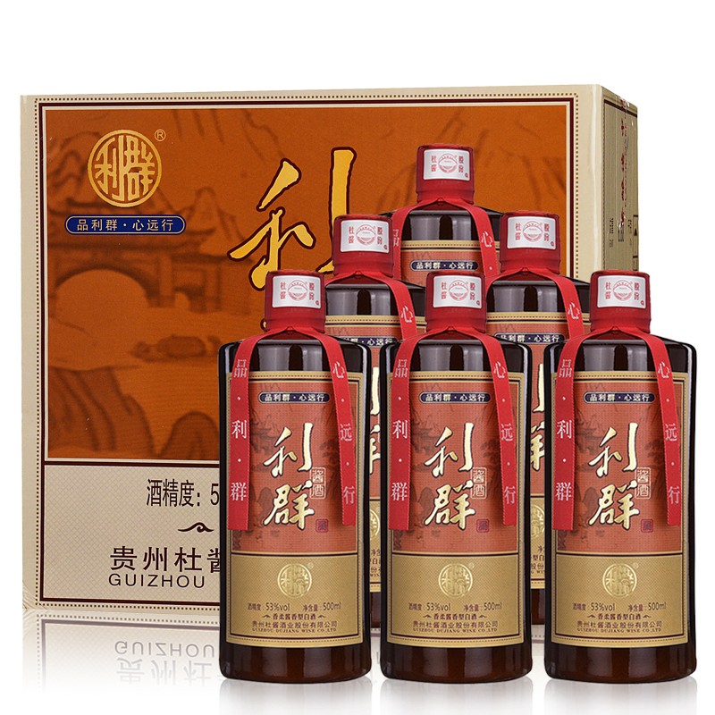 【官方旗舰店】杜酱 利群53度酱酒500ml/瓶*6瓶+3个手提袋