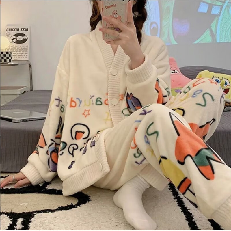 【旗舰店】诗莉奥（SHILIAO）珊瑚绒小香风女士家居服套装 派大星套装