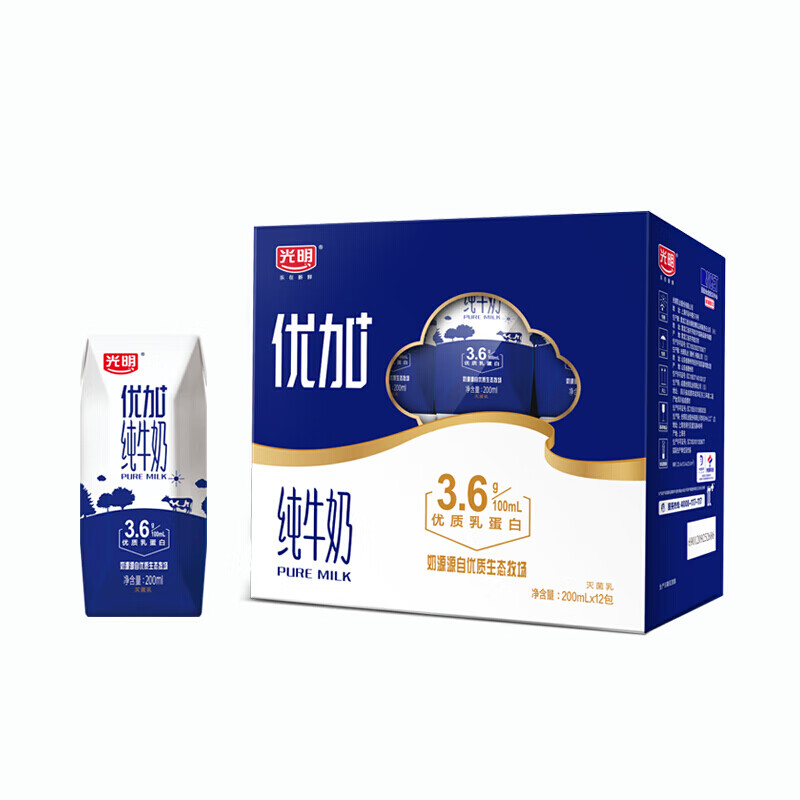 光明 优加 纯牛奶200mL*12盒/礼盒装（新老包装随机发货）