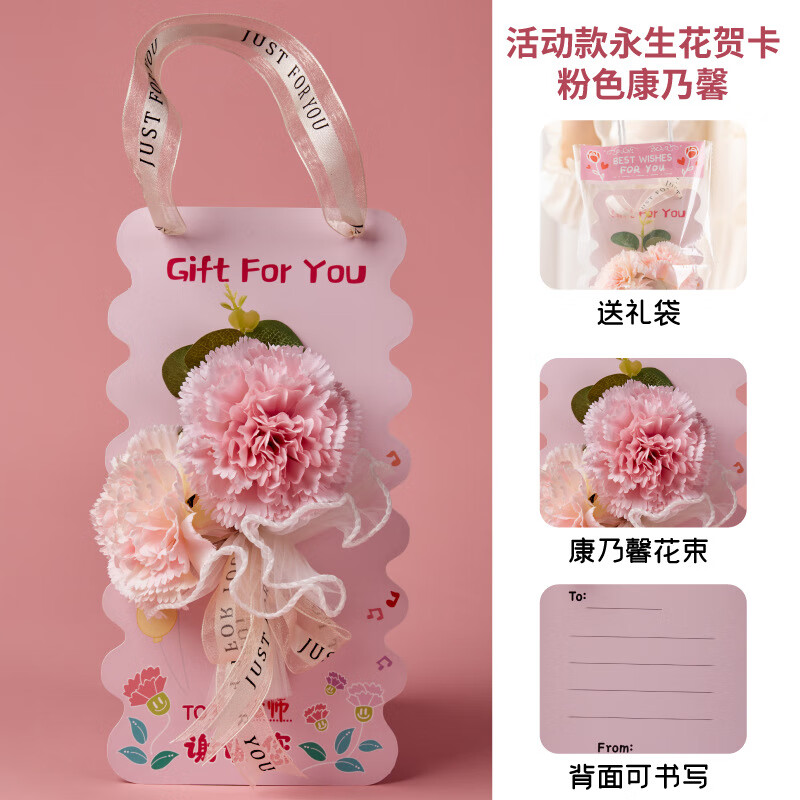 【旗舰店】彩虹房子 教师节手工diy永生花贺卡 粉色康乃馨
