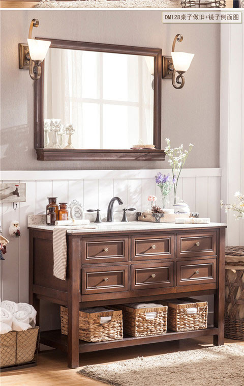 欧杜莎(oudusha)美式百叶浴室柜组合实木卫浴柜田园乡村落地柜 dm128