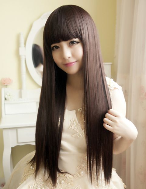 小苏妞假发 可烫直 长直发假发 直发新款女长卷蓬松修脸齐刘海 假发