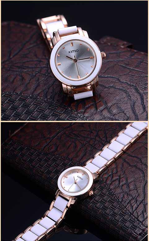金米欧(kimio)女表可刻字 经典韩版镶钻 陶瓷色石英学生手表女士手表