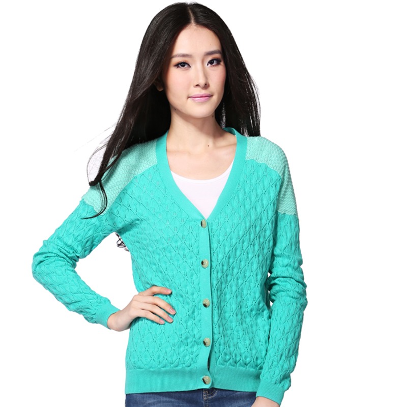 真维斯 秋装新款新款女装时尚简约v领开胸长袖织花毛衣外套jw-34