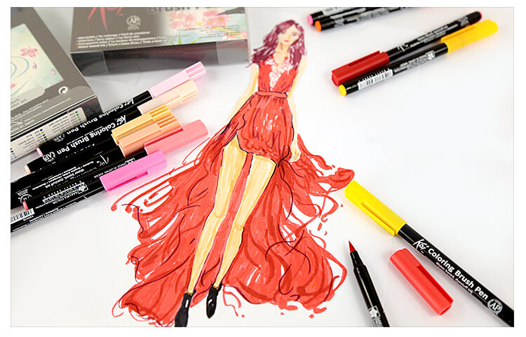 水性软头 专业绘画漫画服装设计软头水彩笔 xbr-24色水性马克笔【图片