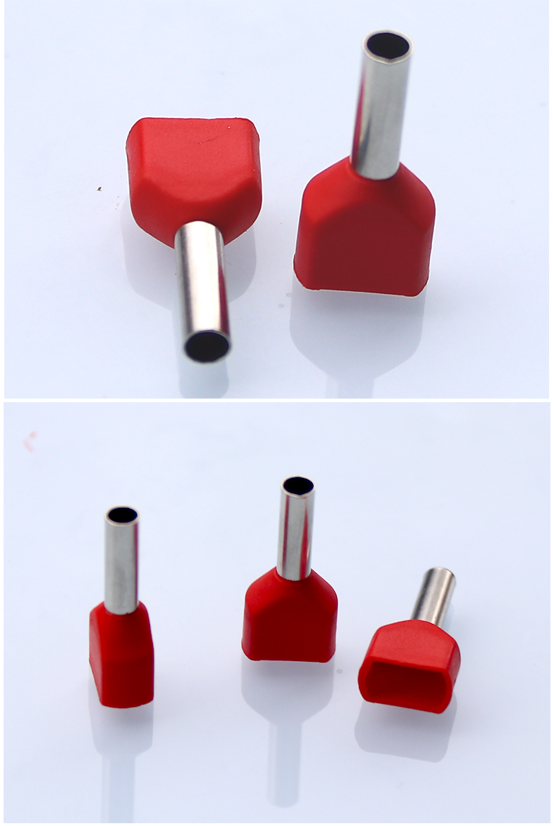 te双线管型预绝缘端子冷压接线端头两根线并头接线铜鼻子te1008一包