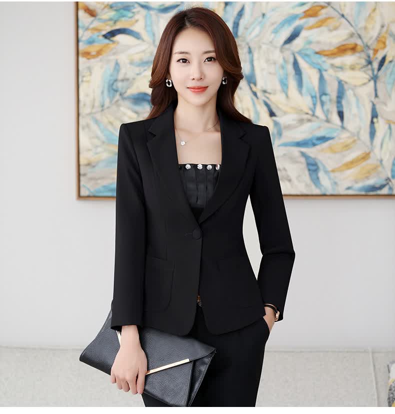 特洛曼春秋长袖小西装女韩版修身职业装上衣女气质时尚套装女士西服单