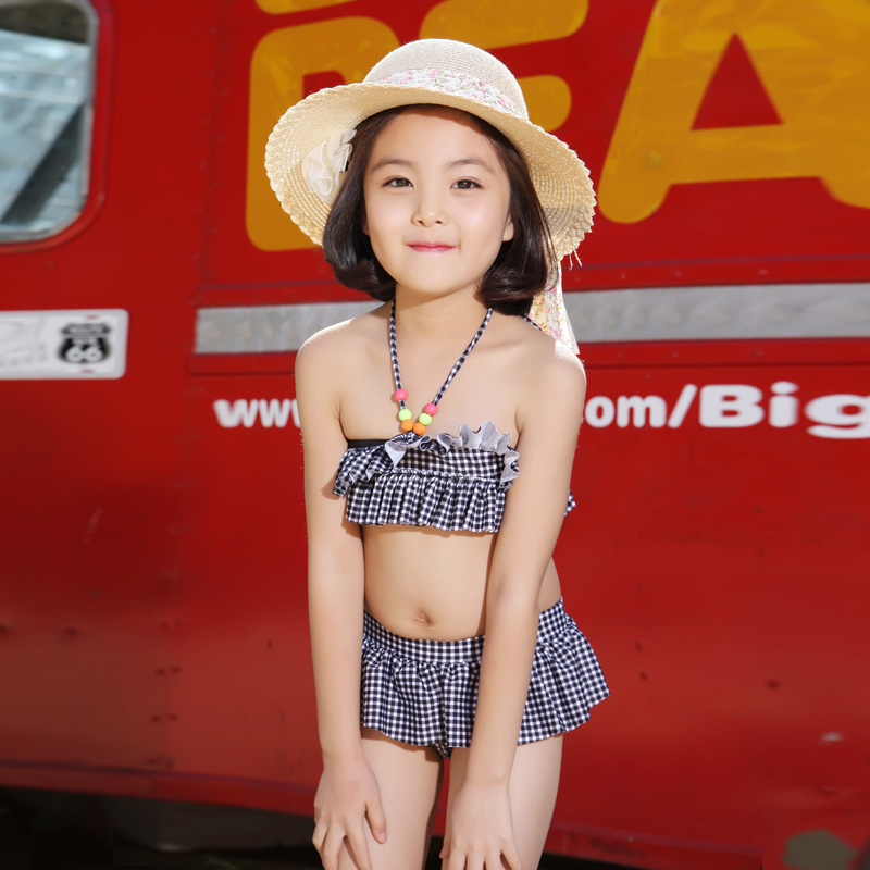 灵兰朵2015新款儿童女童三件套游泳衣保守可爱时尚温泉泳衣3229 蓝色