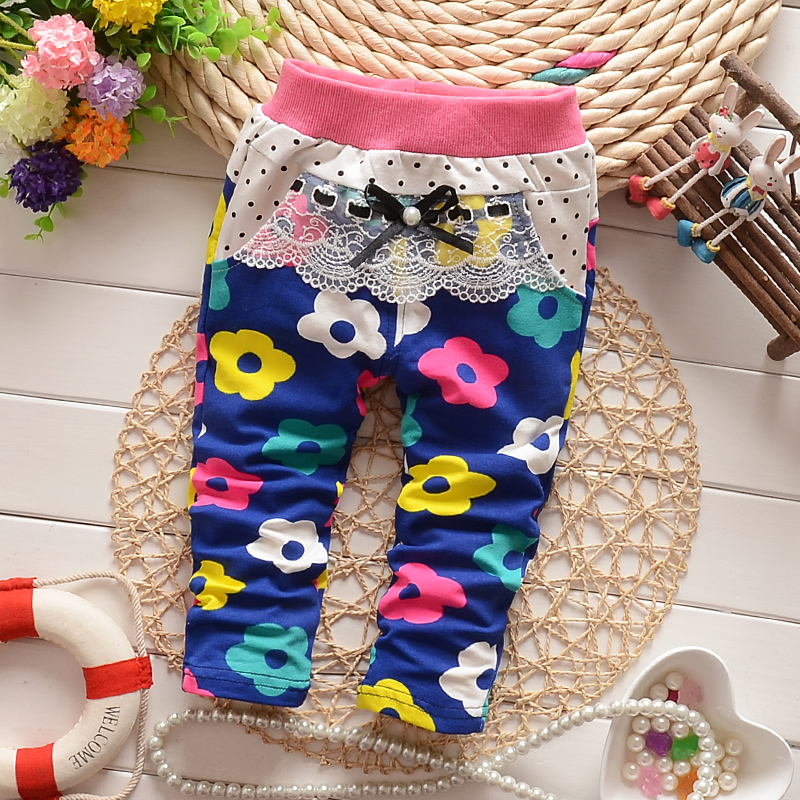 童装春秋1-2岁女童打底裤宝宝碎花长裤婴儿开裆休闲裤子 蓝色 90