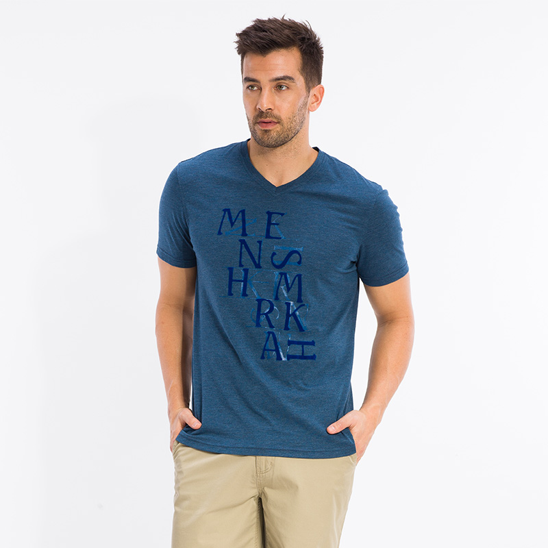 menshark鲨鱼男士t恤衫 短袖时尚休闲高品质 纯棉短袖t恤 蓝色 l(175)