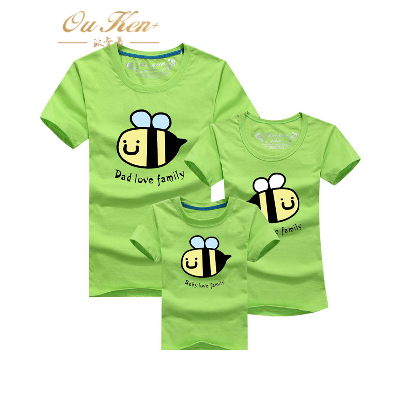 纯棉短袖t恤亲子装卡通小蜜蜂印花 果绿色 宝贝90