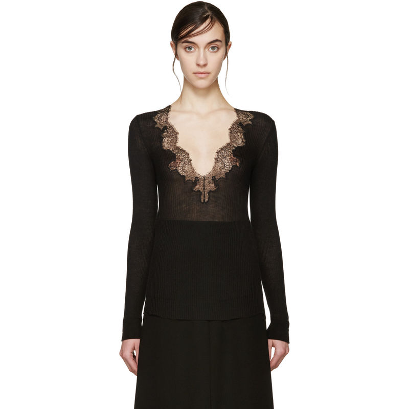 纪梵希(givenchy)女装 黑色羊绒蕾丝毛衣 图片色 加小(xs)