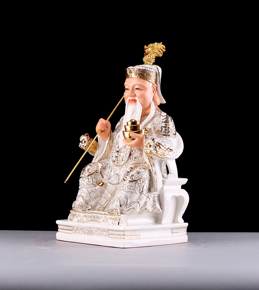 吉 坐龙椅土地公神像社公居家风水摆件陶瓷重工彩描金穿白衣土地爷