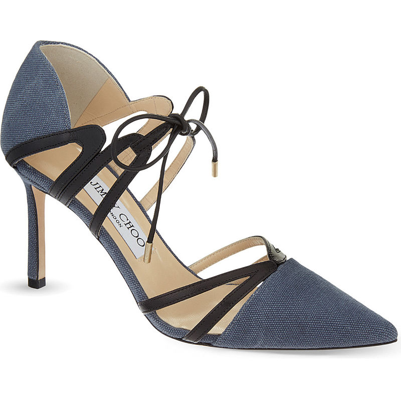 周仰杰(jimmy choo)女鞋 hime 85 皮质帆布高跟浅口鞋 navy/black eur