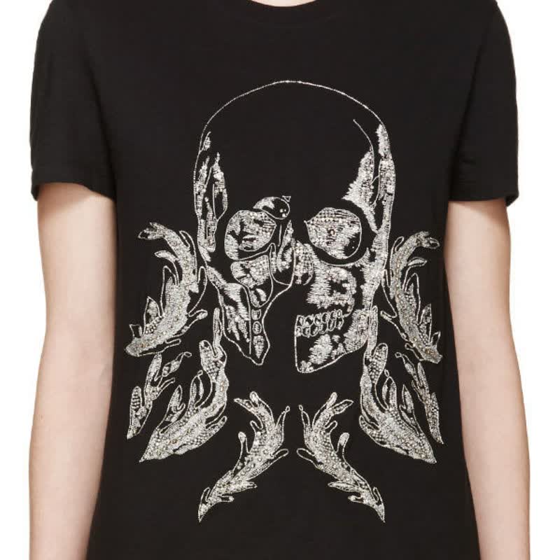 mcqueen 黑色精饰骷髅头t恤 图片色 意大利码38=xs【图片 价格 品牌