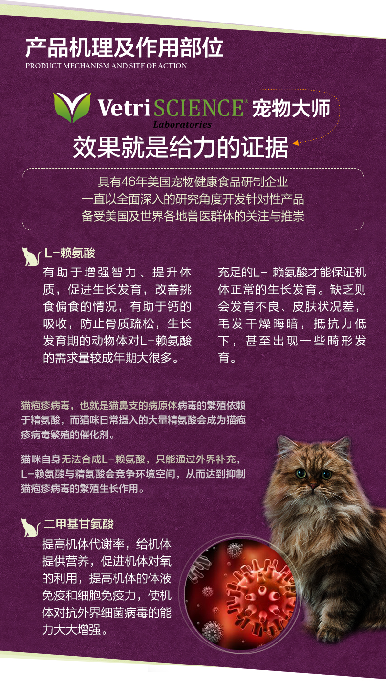 美国进口vetriscience宠物大师猫用赖氨酸1粒猫胺增免疫力猫鼻支猫咪打喷嚏去泪痕 图片价格品牌报价 京东