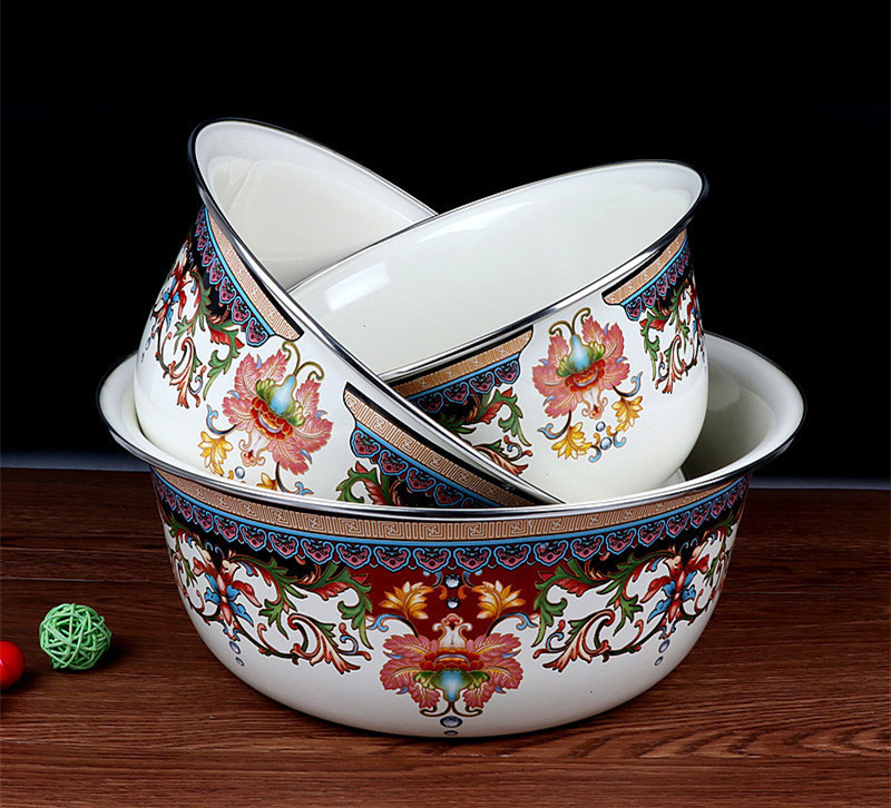 特厚搪瓷盆搪瓷汤盆搅拌盆洗菜盆搪瓷碗加深盆和面盆三件套汤盆 金