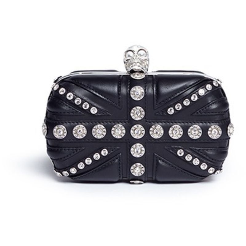 亚历山大·麦昆/alexander mcqueen 英国国旗仿水晶骷髅头手拿包 单色