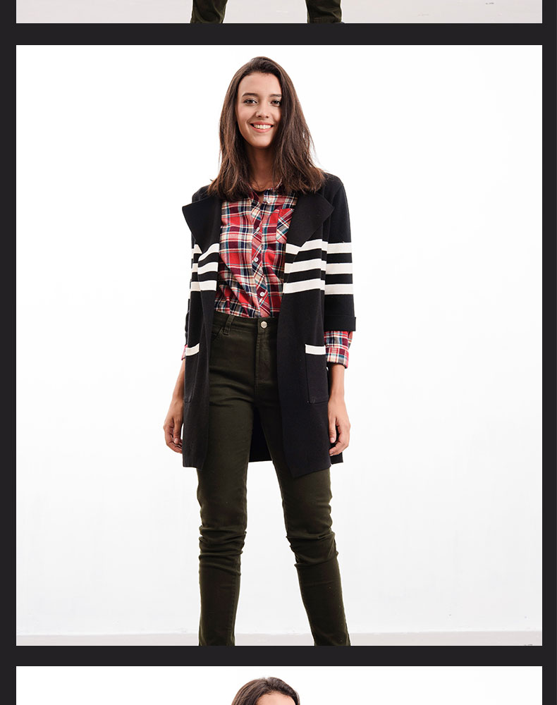 女装 毛衣 波顿(boton) 波顿/boton黑白条纹中小香风长款女士针织开衫