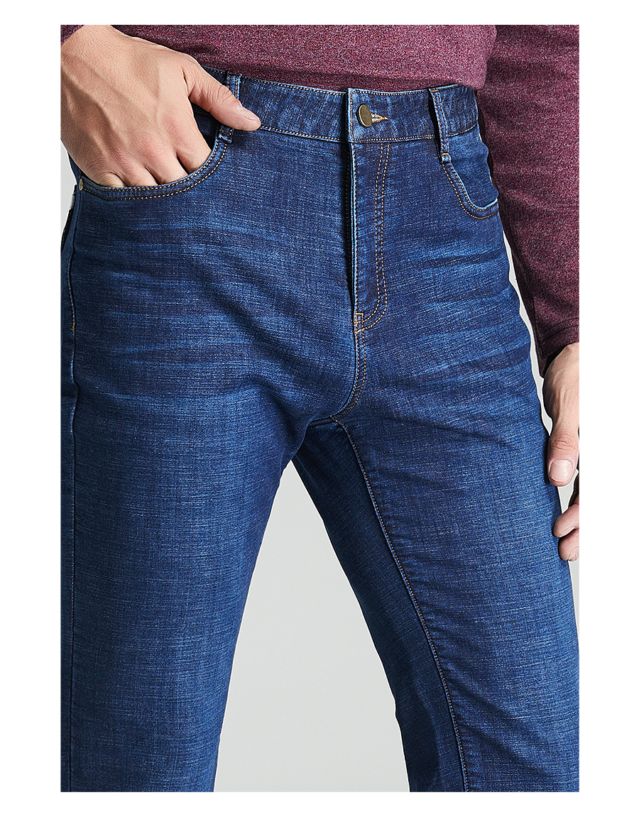 百斯盾(bestn)牛仔裤男中直筒2018秋冬新款棉弹加绒保暖修身男裤休闲