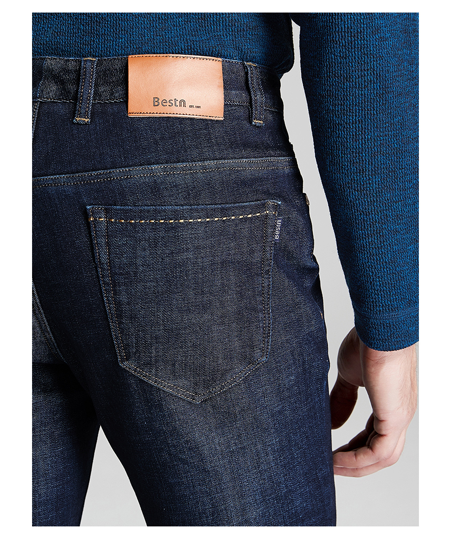 百斯盾(bestn)牛仔裤男中直筒2018秋冬新款加绒加厚保暖男长裤休闲