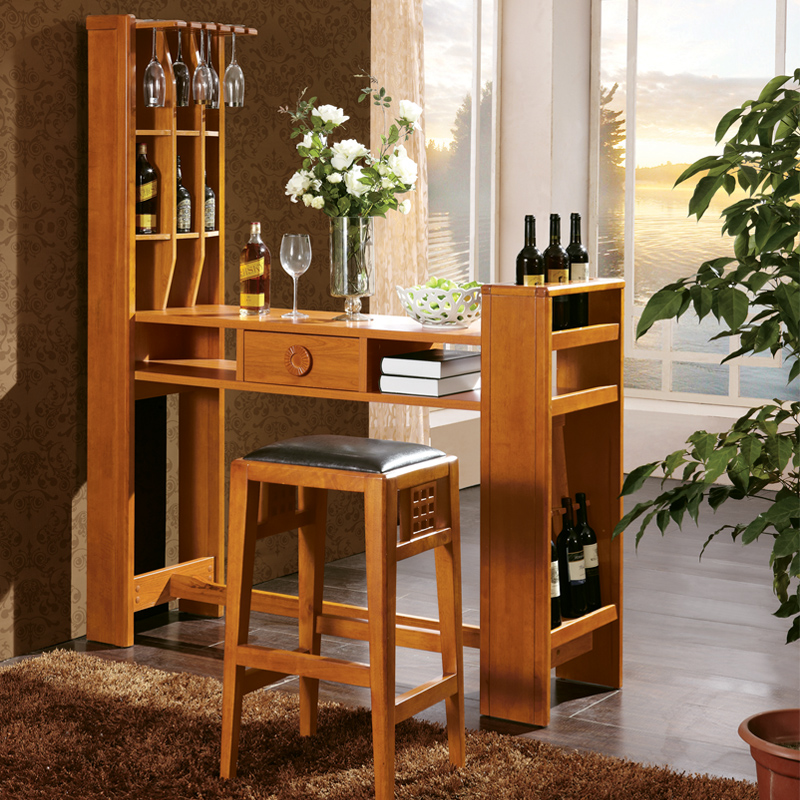 普上 实木吧台家用吧台桌实木酒柜家居酒吧台简约客厅酒吧柜隔断柜间