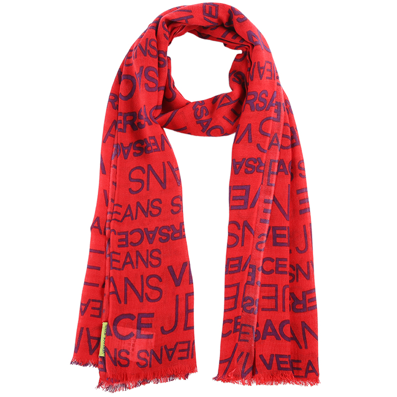 神价4折 范思哲 versace jeans ebvobh10 男士英文印花围巾 红色