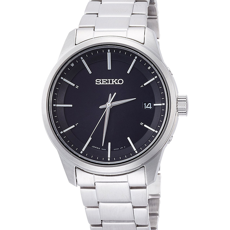 精工(seiko)手錶 光能電波表 旋入式龍頭日本製男表日本直送 白鏈黑盤