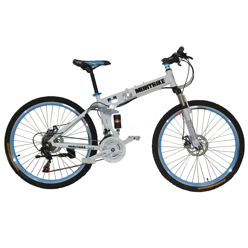montbike 21速高碳钢双碟刹双减震可折叠山地学生车 可锁死减震前叉