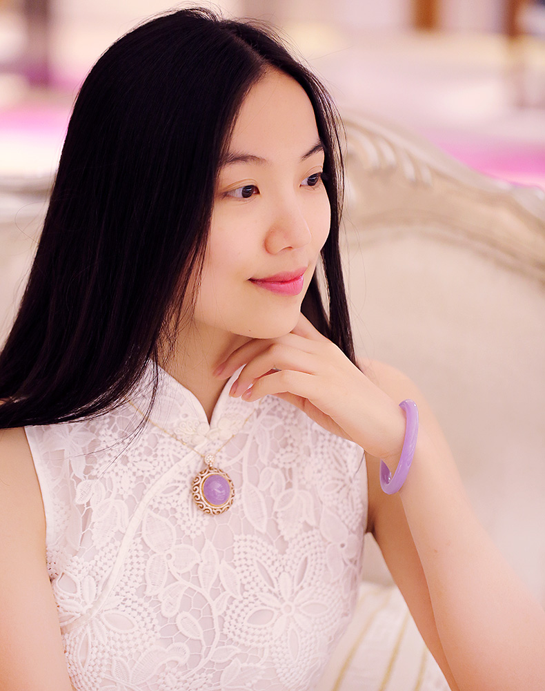 七彩云南翡翠18k金镶钻紫罗兰淡紫玉吊坠挂件女sc0605