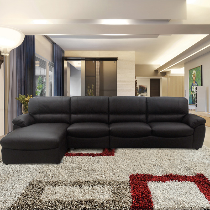 客厅皮艺转角l型贵妃沙发 真皮沙发 小户型组合沙发 巧克力色 左转角