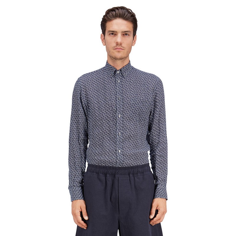 宝缇嘉(bottega veneta)男款长袖衬衫 亚麻 印花 时尚 49145841xb