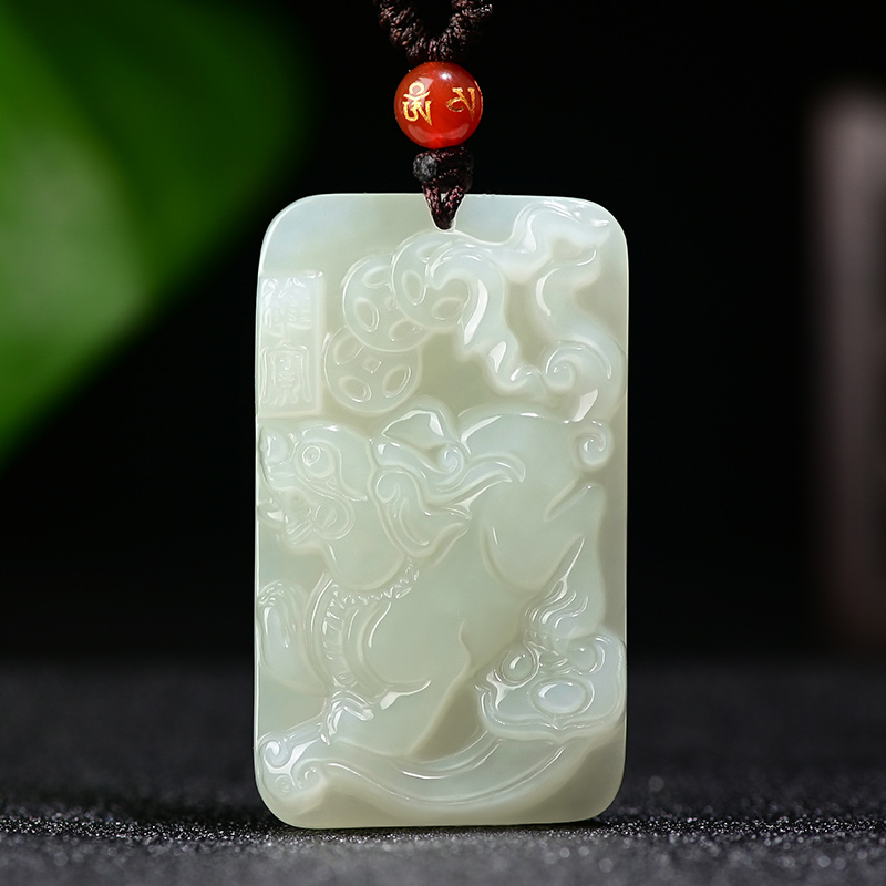 靳钰晨珠宝 和田玉貔貅吊坠男女款白玉貔貅玉牌玉坠双面雕刻情侣款