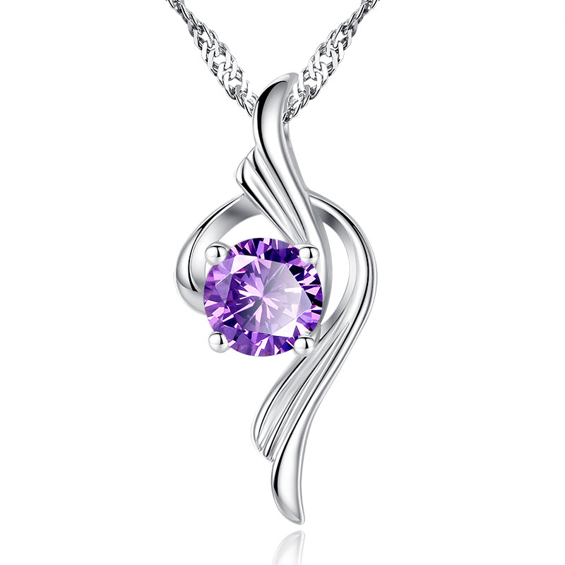 女锁骨链天使之爱吊坠女士颈链生日情人节圣诞礼物送女友紫色纯银项链