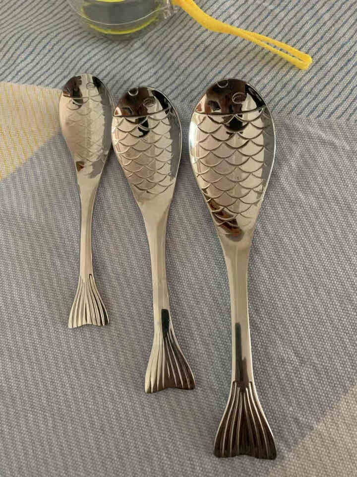 和风四季北欧创意304不锈钢鱼饭勺甜品勺吃饭汤勺子家用鱼型勺子 (3个