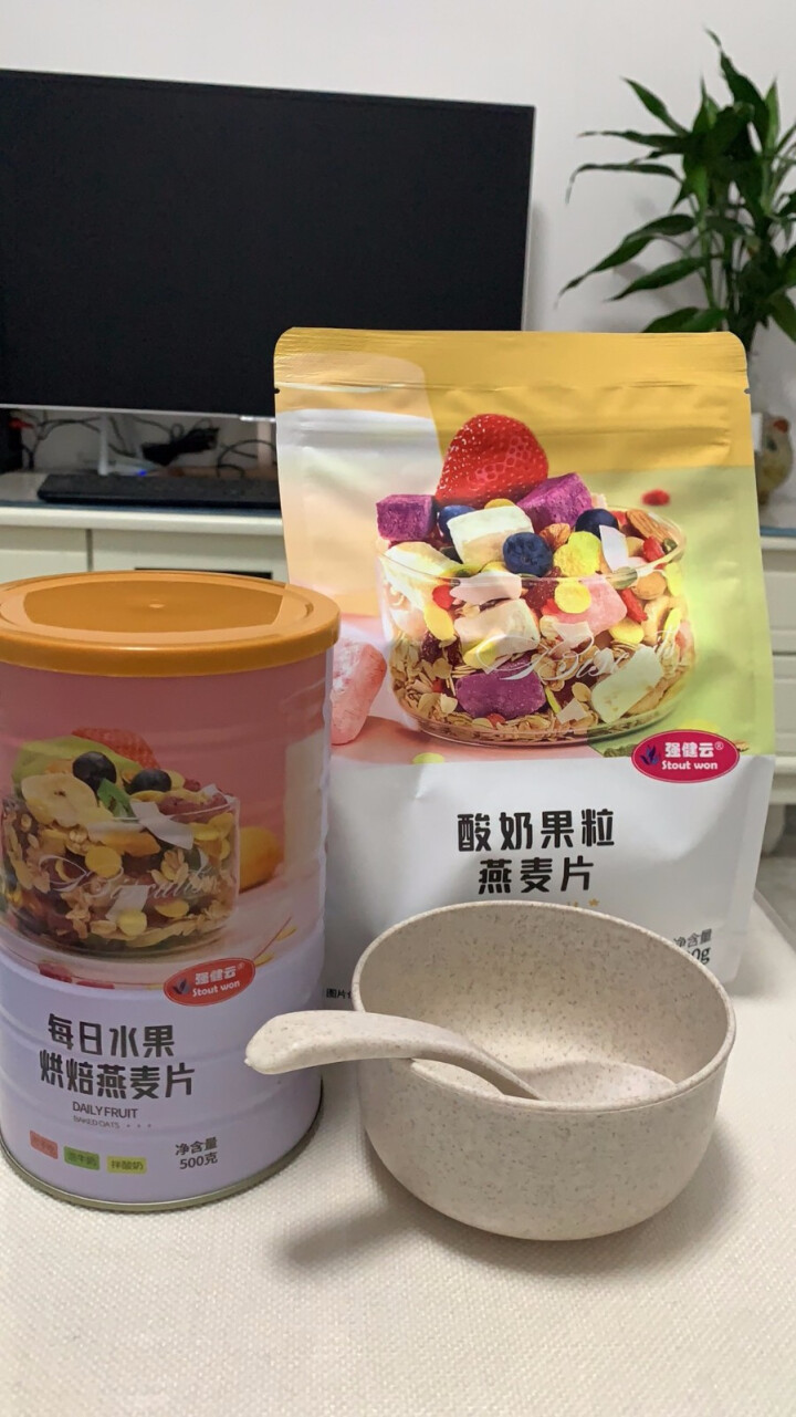 【买1送1+碗勺】混合水果麦片早餐食品 烘焙坚果燕麦片即食代餐饱腹营养粗粮谷物冲饮儿童酸奶块果粒麦片 烘焙水果燕麦片+酸奶果粒燕麦片【共900克】 1000克怎,第4张