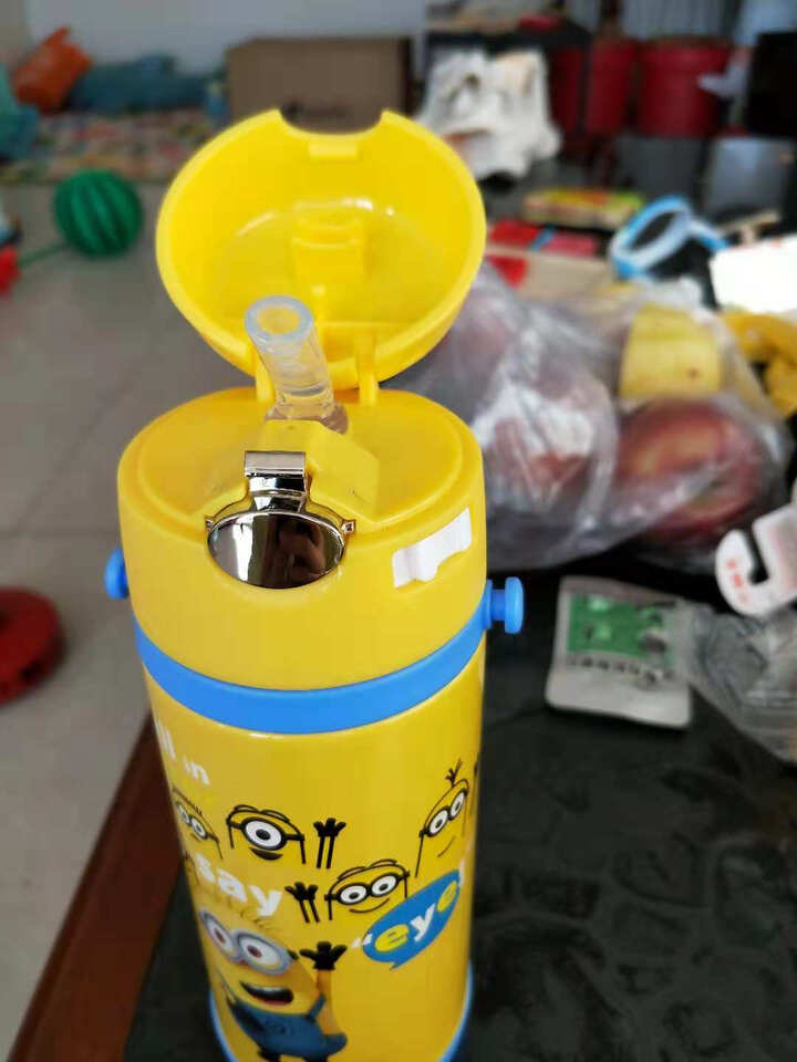 小黄人(minions) 儿童保温杯带吸管男女款小学生水杯不锈钢水壶400ml