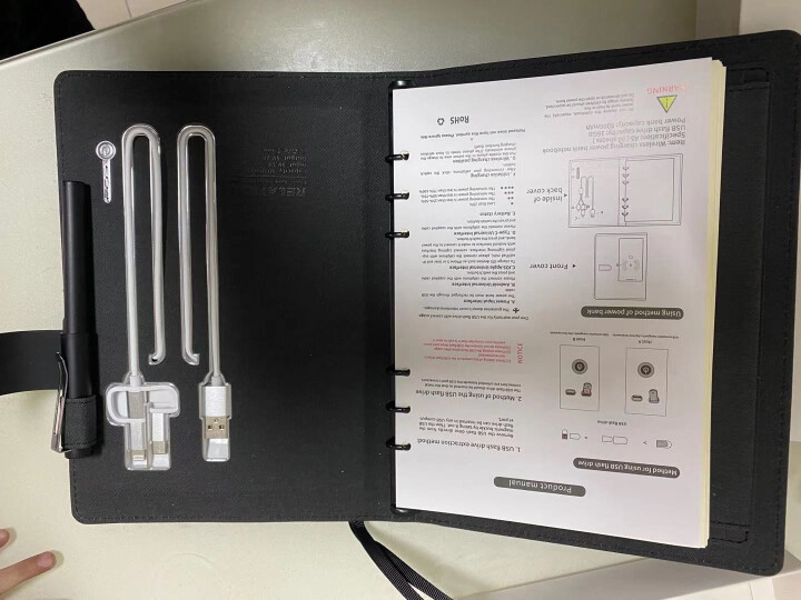 明智（mingzhi） 商务笔记本子充电记事本多功能笔记本定制会议记录本文具套装 黑扣长线收纳8千电源本,第4张