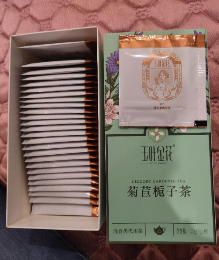 玉叶金花菊苣栀子茶葛根非双茶绛花草茶包酸高橘红菊苣根品茶淡竹尿痠竹正降【4g*30小包】120克盒装 菊苣栀子茶单盒装【120g*30小包】怎么样，好用吗，口碑,第4张