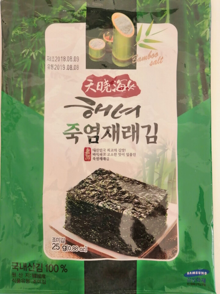 韩国进口 天晓海女海苔 儿童辅食拌饭海苔脆片休闲零食大片装25g 竹盐味怎么样，好用吗，口碑，心得，评价，试用报告,第2张