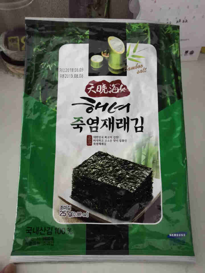 韩国进口 天晓海女海苔紫菜 儿童即食海苔脆片休闲零食大片装25g 竹盐味怎么样，好用吗，口碑，心得，评价，试用报告,第2张